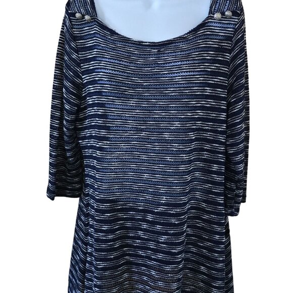 Womens Navy & White Striped Cal Style Sweater Top Button Accents sheer vintage - Picture 2 of 8